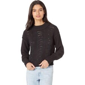 Free People Sweater Women Est Small Black Pointelle Knit Cropped Pullover